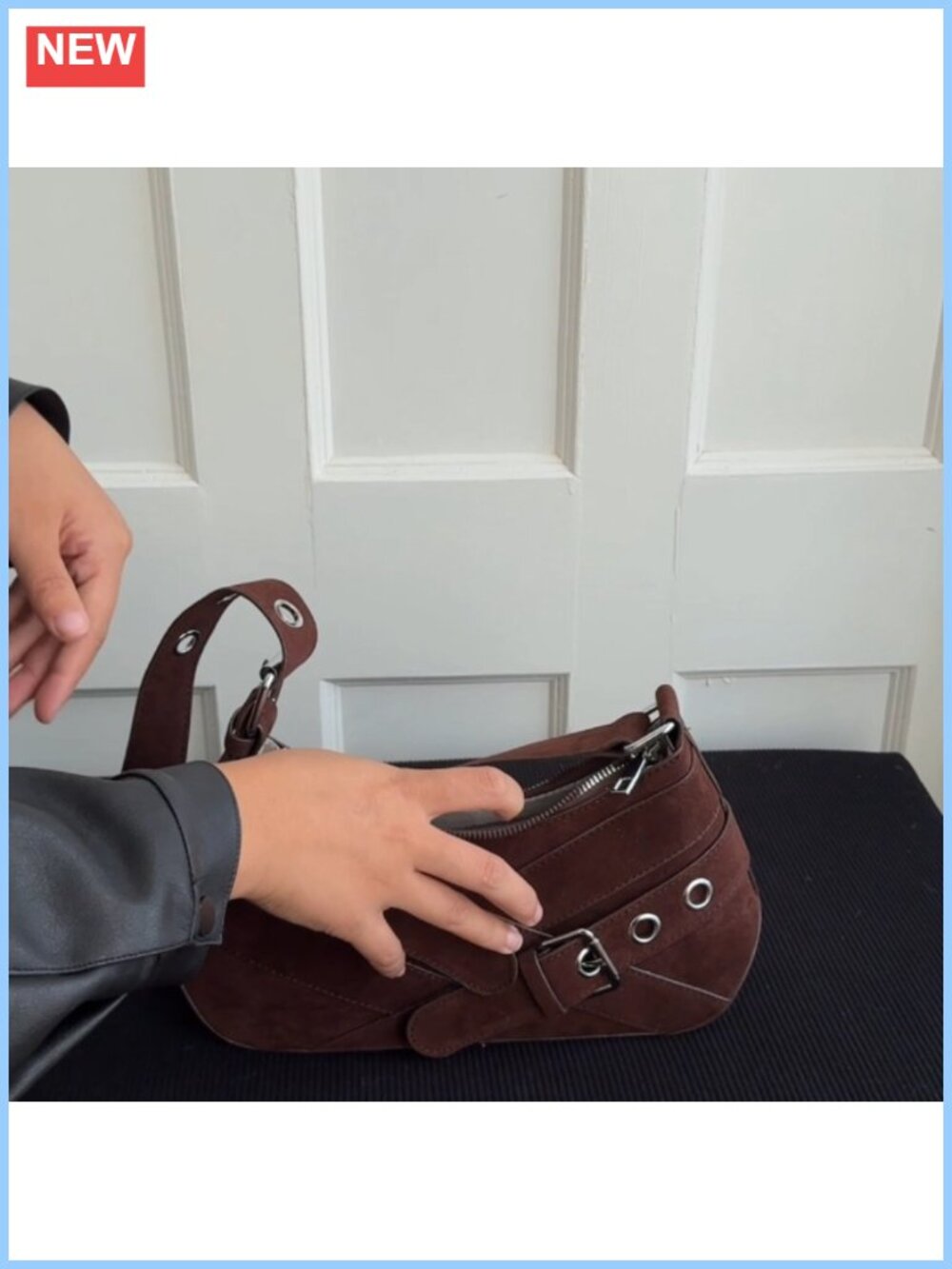 Faux Suede Hobo Bag with Buckle Y2K Crescent Crossbody Women's Purse - Picture 6 of 6